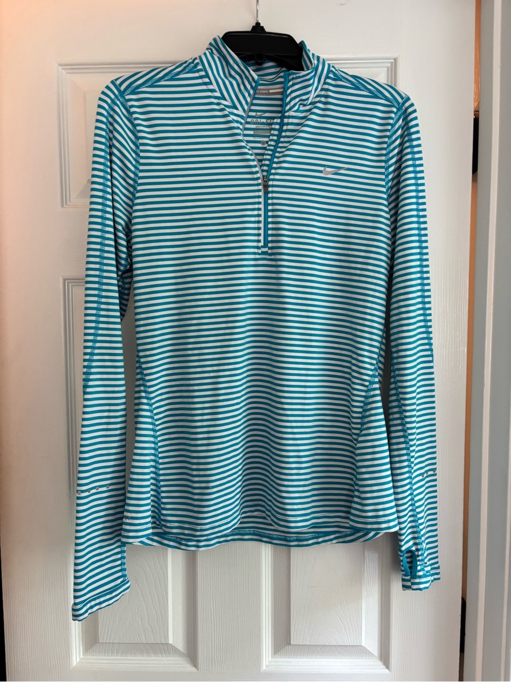 Nike Dri Fit Blue and white striped half zip pullover